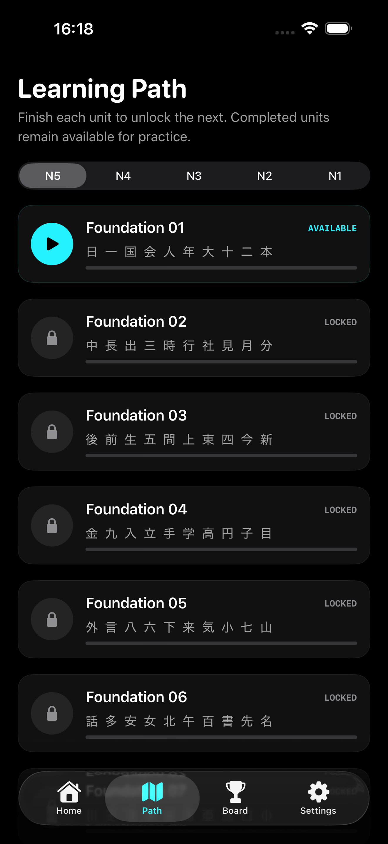 Current N5 to N1 learning path